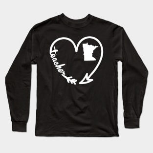 Retro Minnesota Teacher Shirt Arrow Heart Home State Gift Long Sleeve T-Shirt